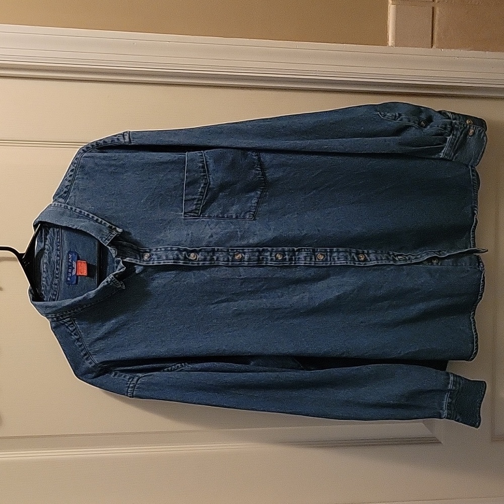 Puritan blue denim long sleeve button down collar shirt 100% cotton XXL …EUC